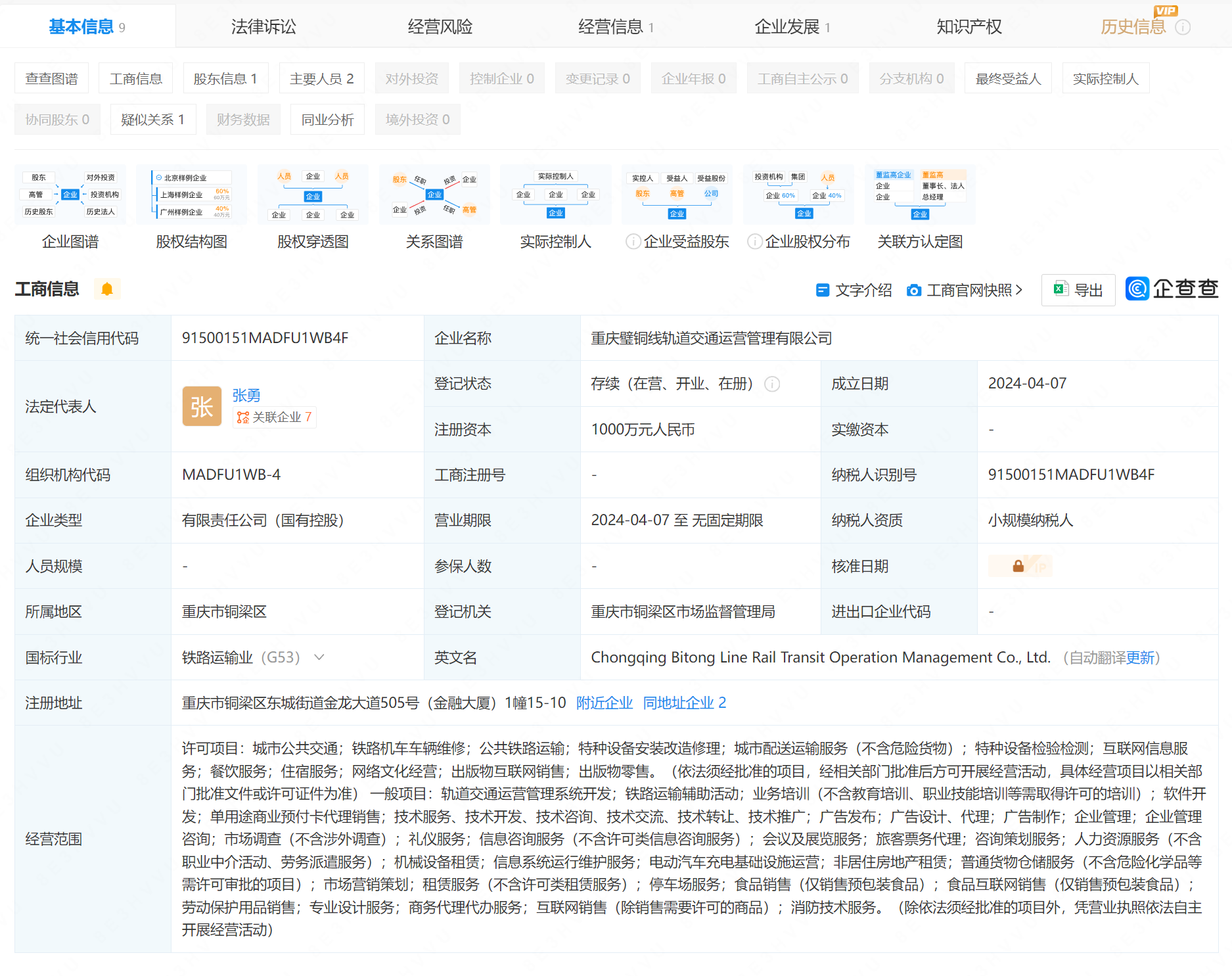 重庆璧铜线轨道交通运营管理有限公司成立!(图1) 3-24042Z91611255.png