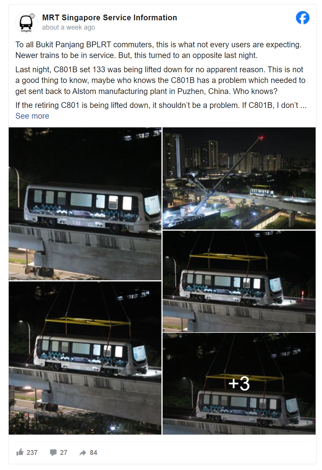 轻轨列车被吊离轨道?新加坡辟谣:返厂列车无任何故障或问题(图1) 3-2405061G644250.png
